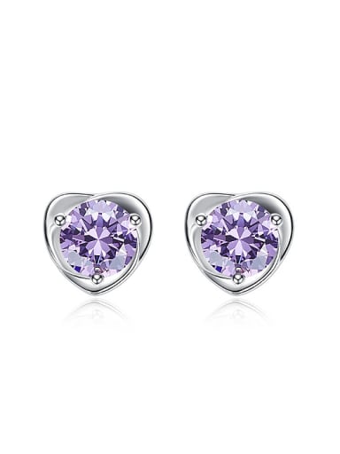 Tiny Purple Zircon Heart-shaped Stud Earrings