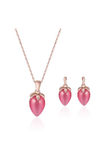Alloy Rose Gold Plated Fashion Water Drop shaped Artificial Stones Two Pieces Jewelry Set