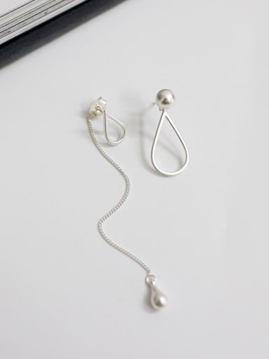 Fashion Smooth Little Beads Silver Asymmetrical Stud Earrings