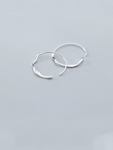 925 Sterling Silver With White Gold Plated Simplistic Smooth Round Hoop Earrings