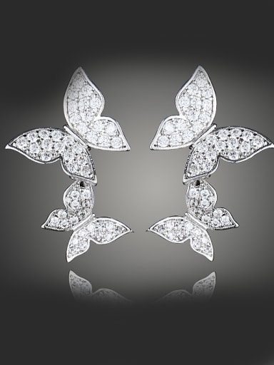 Fashion Cubic Rhinestones-studded Butterflies Copper Stud Earrings