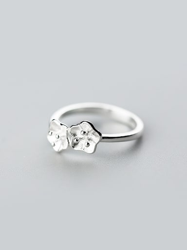 Elegant Double Flower Shaped S925 Silver Ring