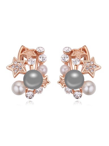 Fashion Imitation Pearls Stars Rose Gold Plated Alloy Stud Earrings