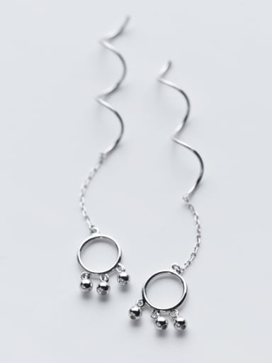 All-match Round Shaped Tiny Beads S925 Silver Line Earrings
