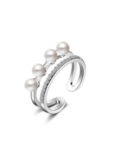 Fashion Two-band Imitation Pearls Opening Ring