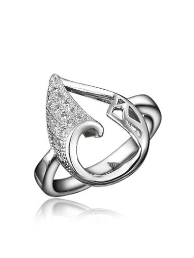 All-match 18K Platinum Plated Leaf Shaped Zircon Ring