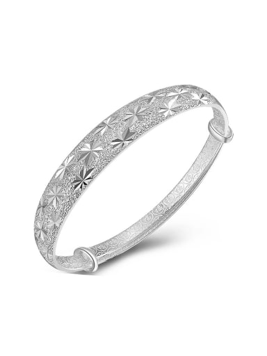 Simple 990 Silver Star Patterns-etched Adjustable Bangle