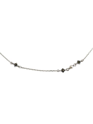 Fashion Black Zirconias Little Artificial Pearls Silver Necklace