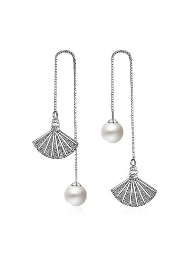 Shiny Fan shaped Imitation Pearl Line Earrings
