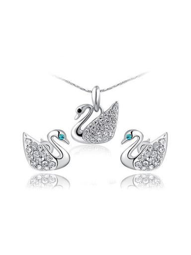 Lovey Platinum Plated Austria Crystal Swan Two Pieces Jewelry Set
