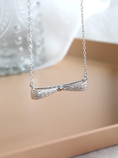 925 Sterling Silver With Platinum Plated Simplistic bow Necklaces