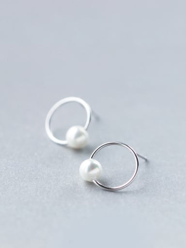 S925 Silver Fashion Sweet Pearl Round Stud cuff earring