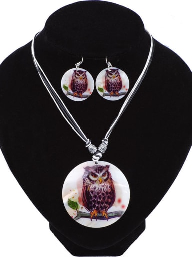 Personalized Round Shell Owl Alloy Two Pieces Jewelry Set