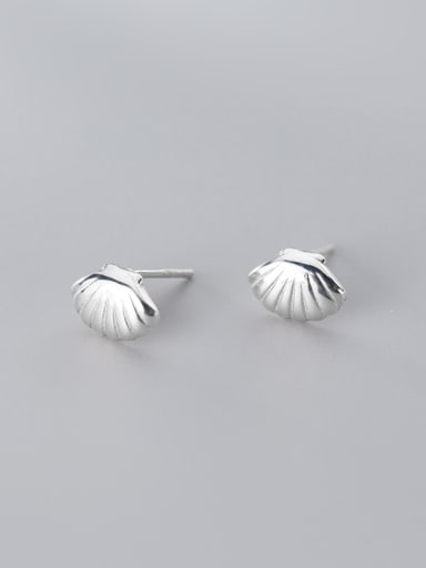 925 Sterling Silver With Platinum Plated Simplistic Smooth Shell  Stud Earrings