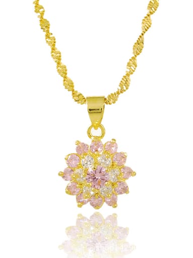 High Quality Pink Flower Shaped Zircon Necklace