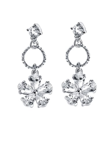 925 Sterling Silver With Cubic Zirconia Fashion Flower Drop Earrings