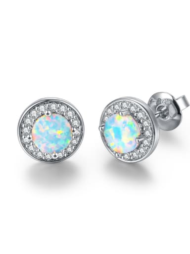 Classical Round Shaped Opal Stud Earrings