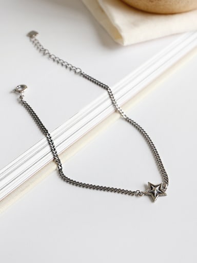 Sterling silver retro five-pointed star chain anklet