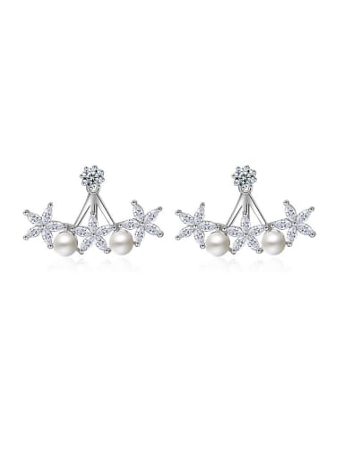 Fashion Marquise Zirconias Flower Imitation Pearls Stud Earrings