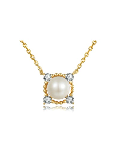 Square Shaped Necklace Gold Plated with Freshwater Pearl