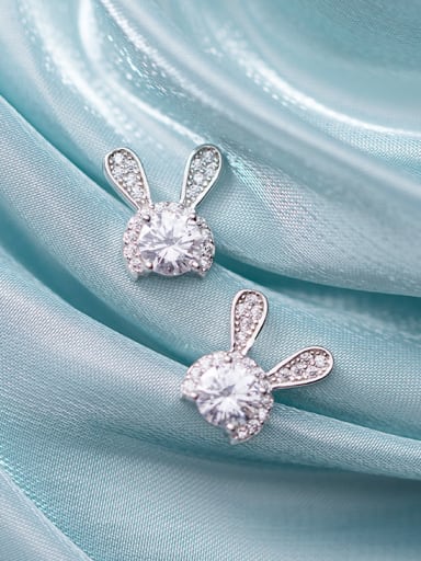 925 Sterling Silver With Platinum Plated Cute Rabbit Stud Earrings