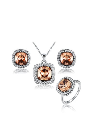 High-quality Square Shaped Austria Crystal Three Pieces Jewelry Set