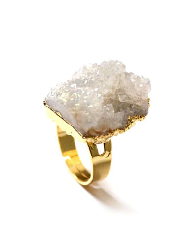 Exaggerated Natural White Crystal Gold Plated Ring