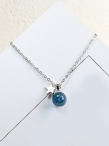 Blue Crystal Ball Little Star Necklace