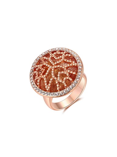 Exaggerated Rose Gold Plated Hollow Flower Pattern Rhinestone Ring