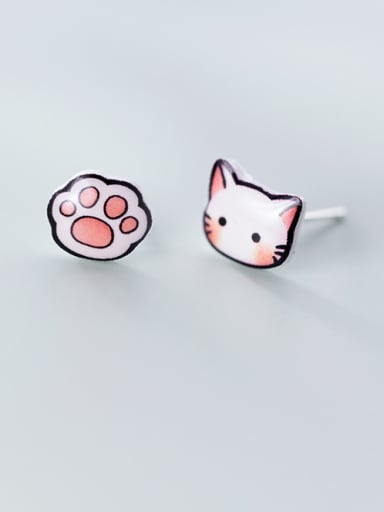 925 Sterling Silver With Platinum Plated Simplistic Cat Stud Earrings