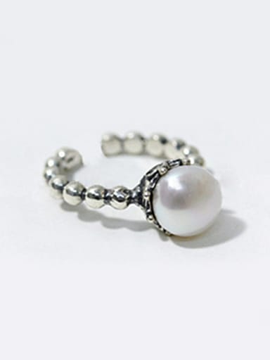 Simple Artificial Pearl Tiny Beads-band Opening Silver Ring