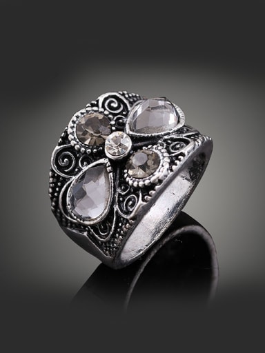 Retro style Crystals Antique Silver Plated Alloy Ring
