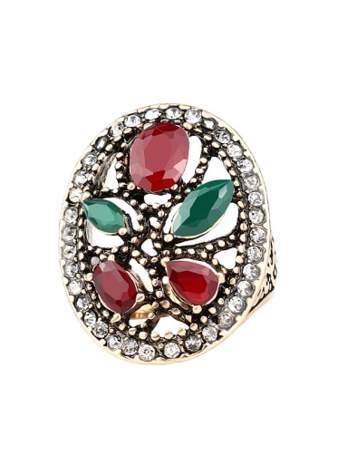 Vintage style Oval Hollow Resin stones Crystals Alloy Ring