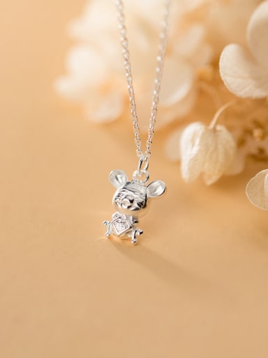925 Sterling Silver With Platinum Plated Cute Mouse Necklaces