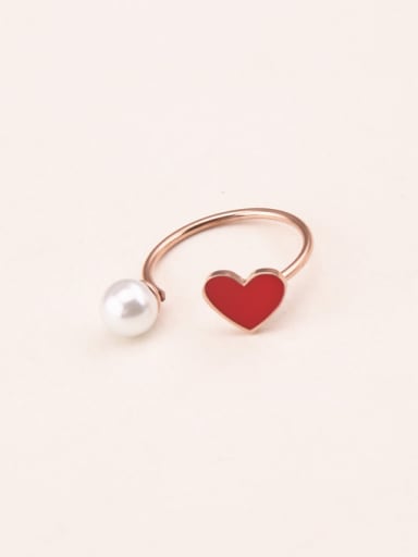 Red Glue Artificial Pearl Opening Ring