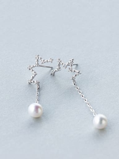 S925 silver irregular zircon freshwater pearl drop threader earring