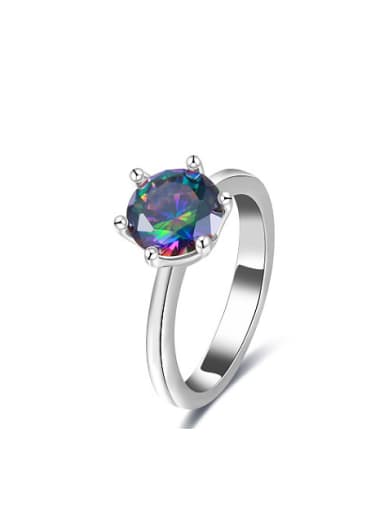 Colorful Round Shaped Glass Bead Platinum Plated Ring