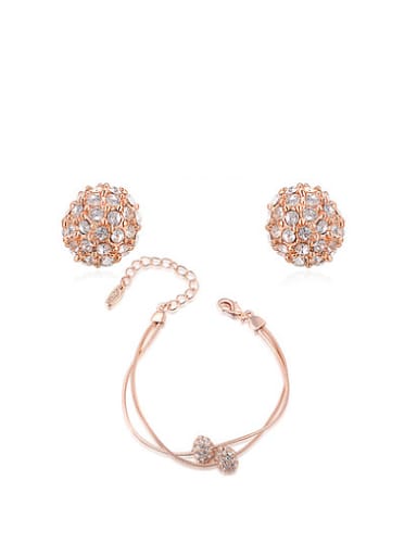 Fashion Rose Gold Plated Ball Austria Crystal Two Pieces Jewelry