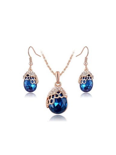 Luxury Blue Water Drop Shaped Austria Crystal Two Pieces Jewelry Set