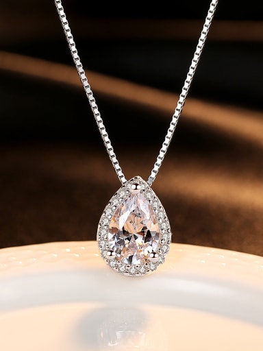 Sterling Silver classic zircon water Drop Necklace