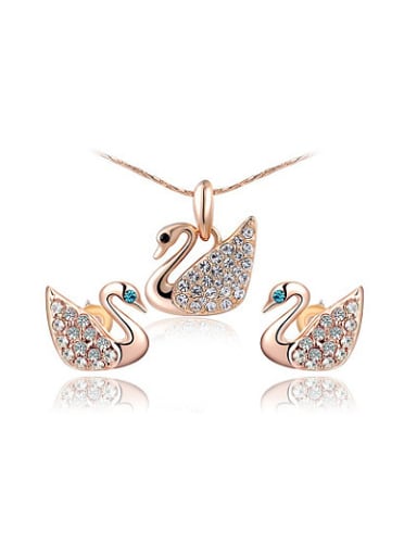 custom Alloy Rose Gold Plated Fashion Austria Crystal Swan Two Pieces Jewelry Set