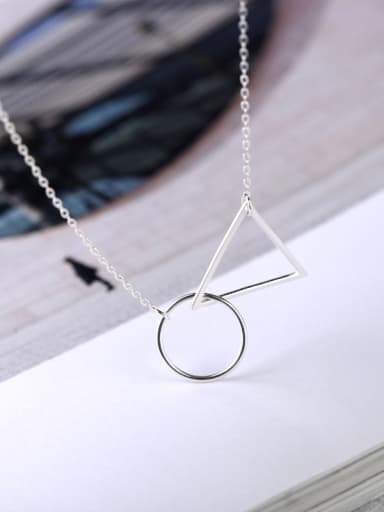 Hollow Triangle Round Silver Necklace