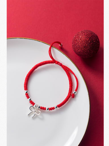 Sterling silver sweet Bowknot hand-woven red thread bracelet