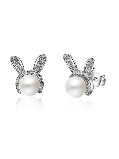 Personalized Little Bunny Imitation Pearl Stud Earrings