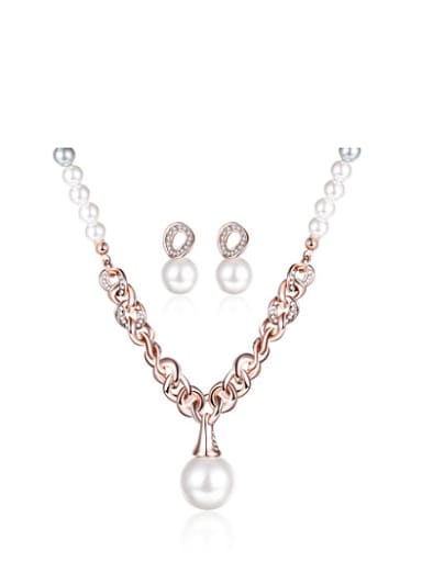Elegant Rose Gold Plated Artificial Pearl Geometric Two Pieces Jewelry Set