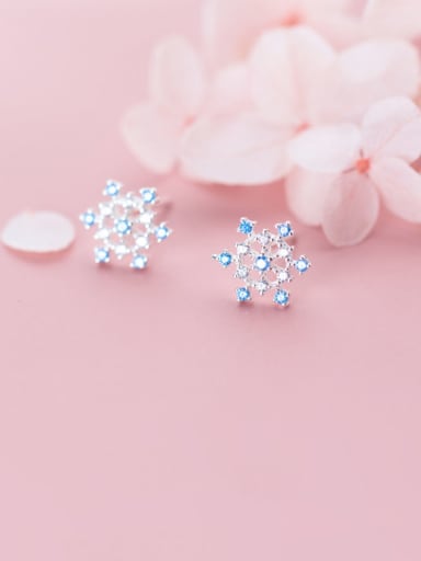 925 Sterling Silver With Platinum Plated Simplistic Snowflake  Stud Earrings