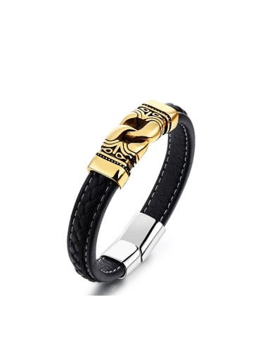 Retro style Gold Plated Artificial Leather Bracelet