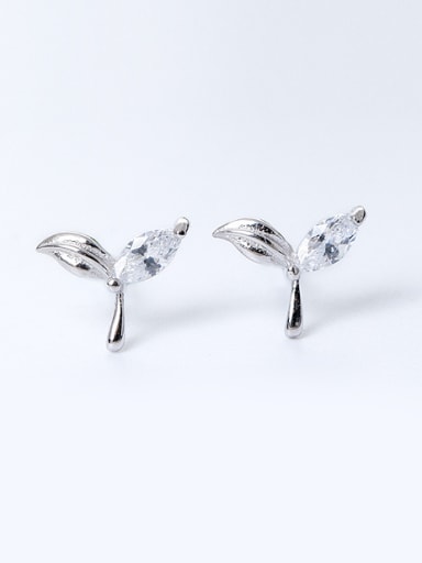 Tiny Leaves Marquise Zircon 925 Silver Stud Earrings
