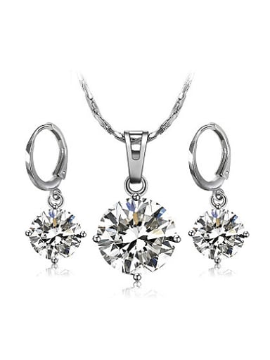 Copper Alloy White Gold Plated Fashion Round Zircon Two Pieces Jewelry Set
