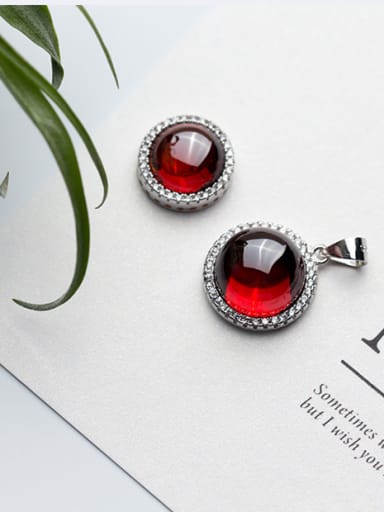 925 Sterling Silver With Gun Plated Simplistic Round Red corundum Charms